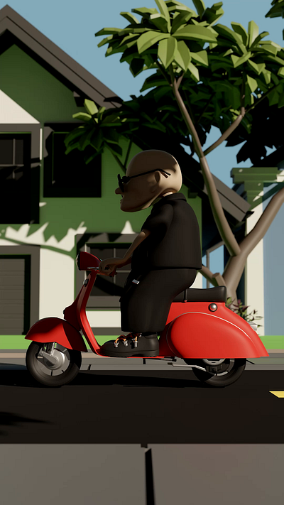 Oldie on Vespa 3d animation motion graphics