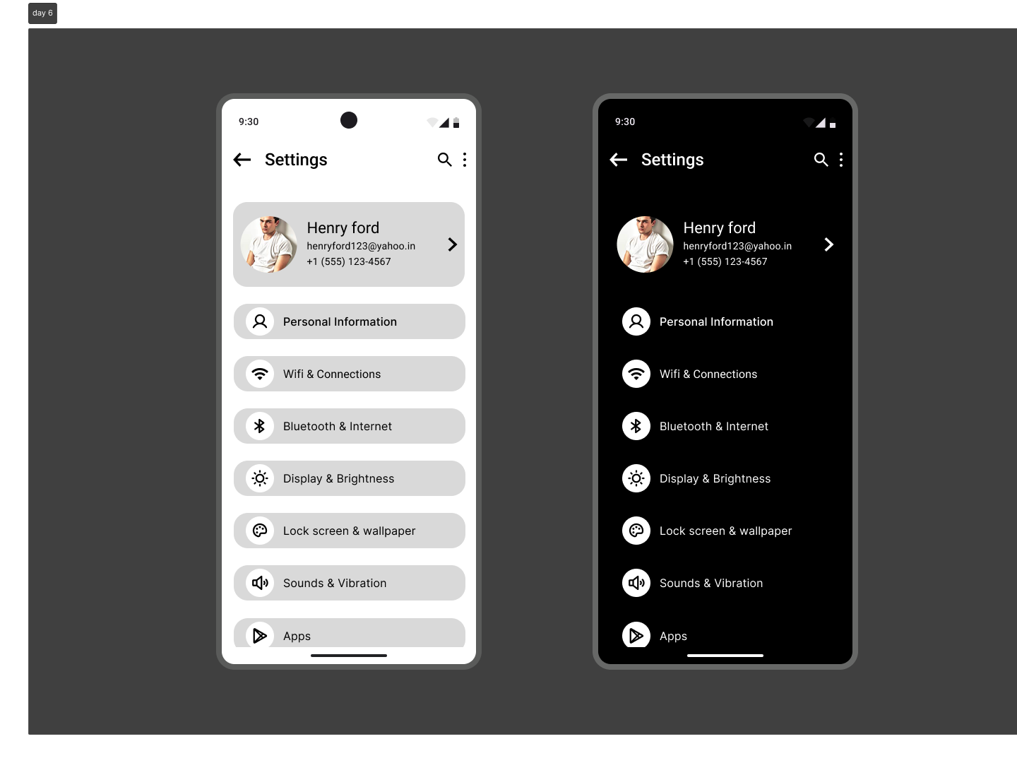 Settings UI Dark/Light by phaneesh_28 on Dribbble