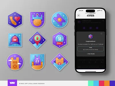 Kings App Challenge Badges app badges basketball california challenge crown kings sacramento ticket vector