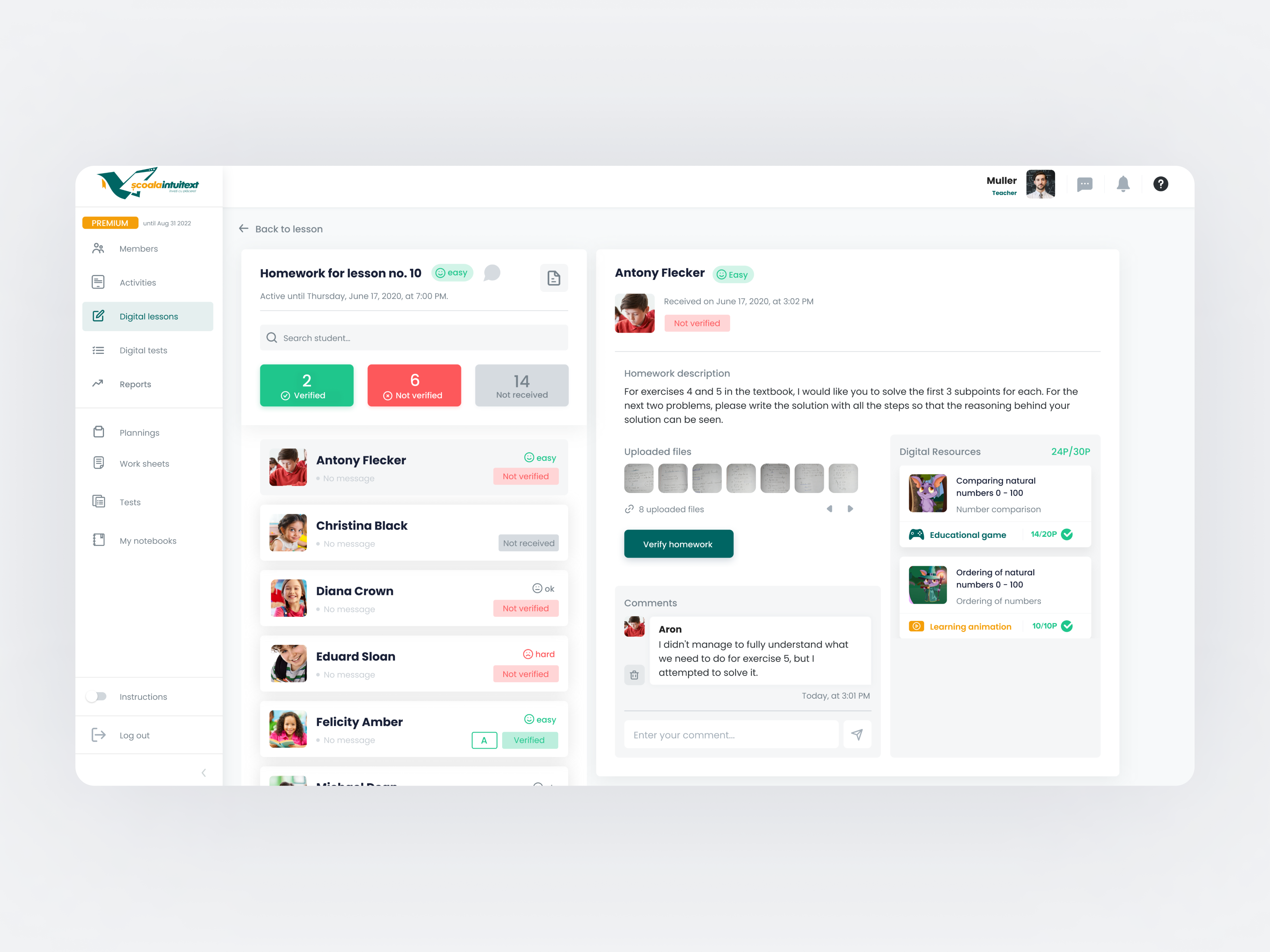 ScoalaIntuitext • Homework • Web Platform for Teachers
