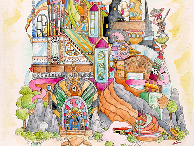 "Independant House" architecture art color pencil design draw dream fun house illustration nft water ink