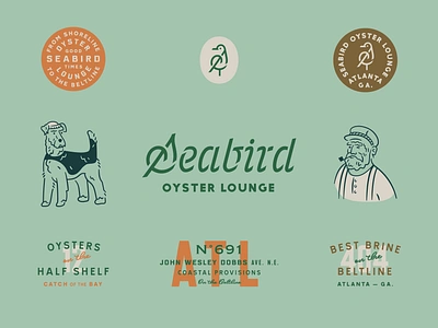 Seabird Brand Exploration atlanta badges brand branding captain color palette dog icon lockups logo logomark logotype restaurant restaurant brand restaurant branding restaurant logo sailor seabird seafood seagull