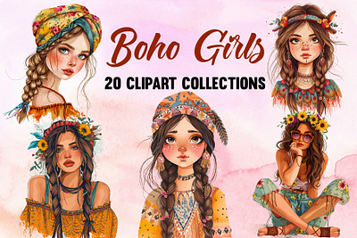 Boho Girls Clipart Collection creative clipart