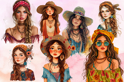 Boho Girls Clipart Collection creative clipart