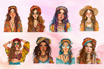 Boho Girls Clipart Collection creative clipart