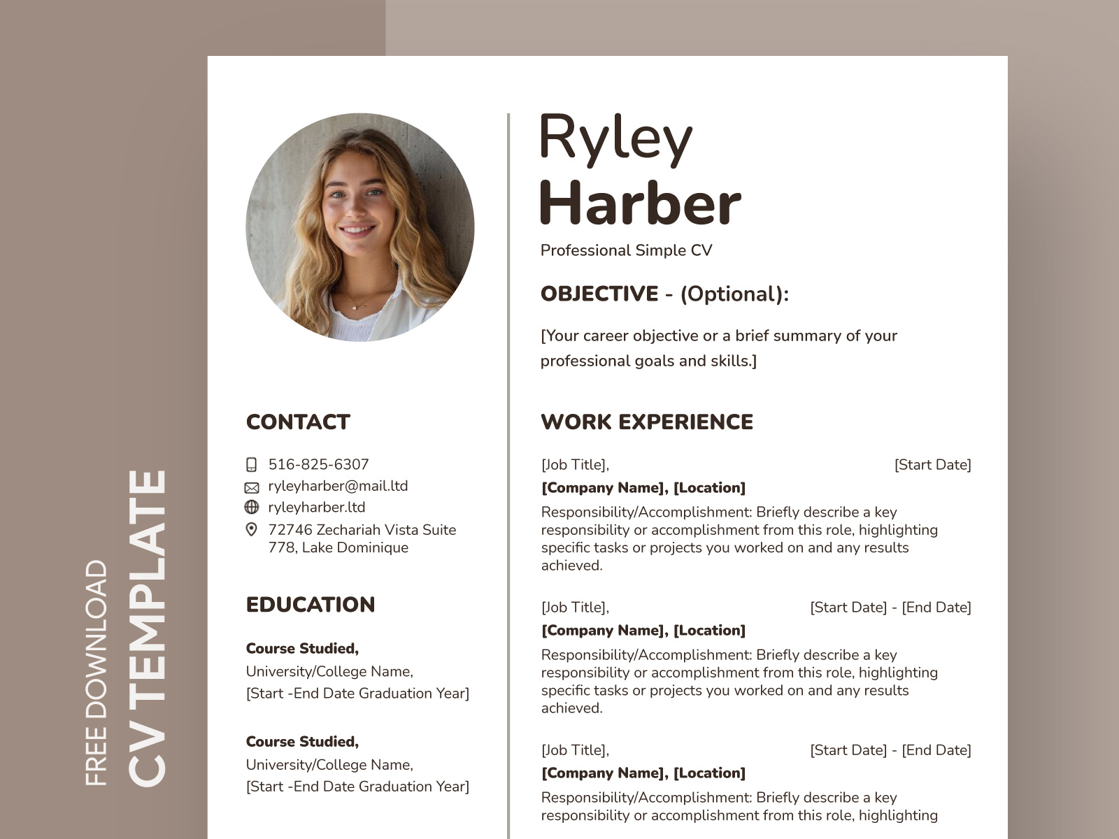 Professional Simple CV Free Google Docs Template by Gdoc on Dribbble