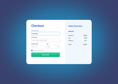 Checkout Page #DailyUI checkout credit card dailyui graphic design payment ui ui design