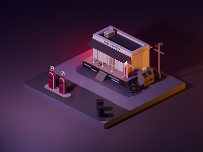 GAS STATION 3d 3d artist 3d illustration art artwork blender blender3d design diorama fuel fuel station illustration isometric isometric3d low poly station ui ux