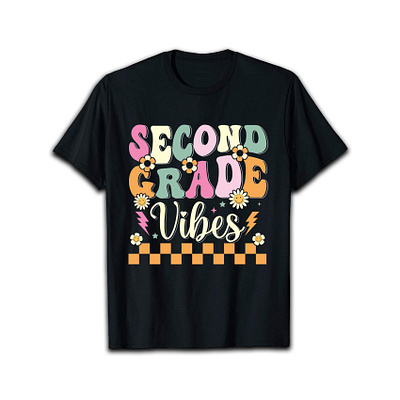 Retro Groovy Second Grade Vibes T-shirt Design custom t shirt design education groovy t shirt design illustration retro typography t shirt design vibes