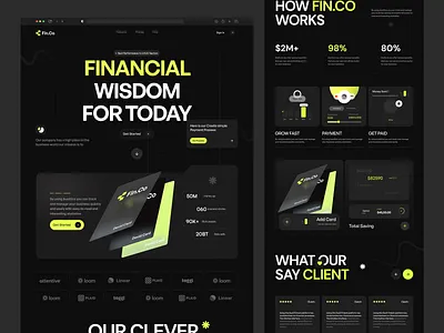 Fintech Website Design - Fin. Co banking website branding dribbble best fintech design finance landing page finance website fintech fintech website modern design 2024 modern website design 2024 saas trending fintech website ui uidesign uiux design web 2024 web resources webdesign