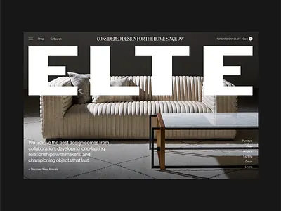 ELTE | Hero furniture brand header hero homepage shopify ui ux web design website website design