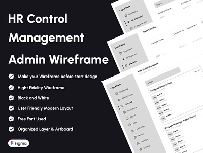 HR Management- Admin Panel Wireframe $wireframedesign branding highfidelitydesign hr hrmanagement hrmanagementsystem ui wireframe