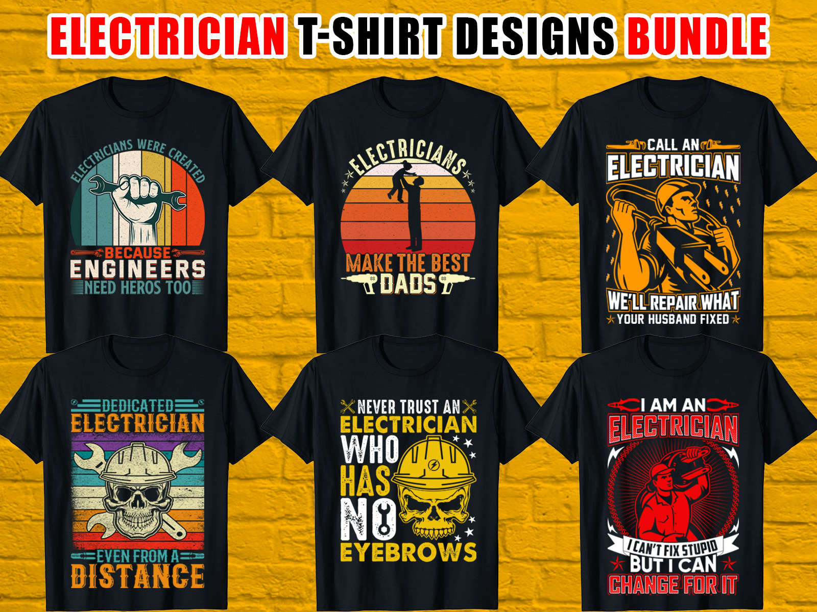 🚀Electrician T-shirt Designs Bundle🚀 apparel cloth custom t shirt design dad dad t shirt electric elements electrical engineer electrician electrician t shirt electrician typography graphic design illustration skull t shirt tee shirt tools typography typography t shirt vector illustration