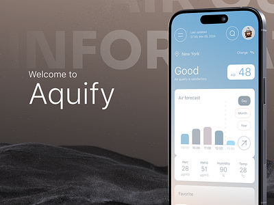 Aquify Air Quality Information App - UI Exploration ai air polution app air quality app ap app ui clean concept iot minimal mobile app mobile ui mobile ux onboarding product design smart ui ui design ux weather app welcome screen