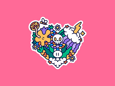 LOVE DEATH cat character characterdesign cute funny graphic design illustration love skull thesensor trippy
