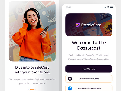Dazzlecast - Login Screen, Podcast Apps android app design apps apps design brand brand guide branding colorful design figma graphic design ios logo minimalist podcast responsive ui ui design uiux