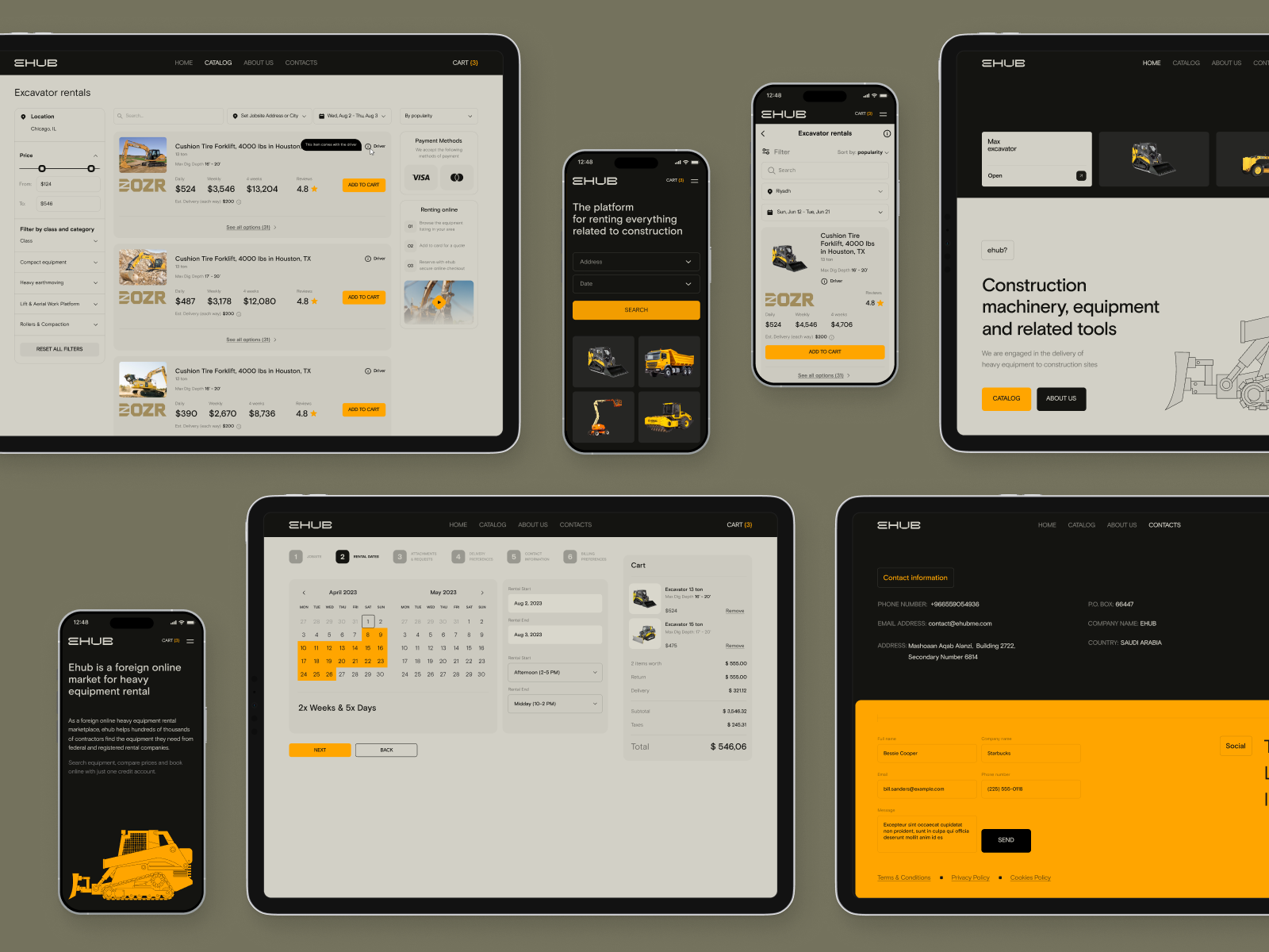 Ehub. Equipment rental and logistics UIUX branding design ehub graphic design heavyequipment identity interaction interface logo mobile ui ui ux