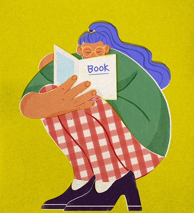 Book 2d book branding character concept design flat girl glasses illustration reading red vector