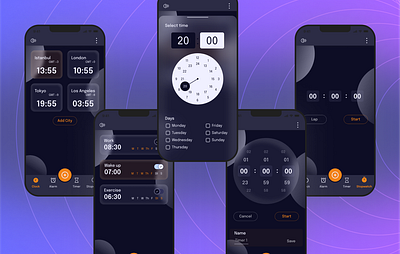 Glass Effect Alarm App alarm app application clock dark dark mode dark theme design figma glass glassmorphism graphic design interface mobile shadow timer ui user experience user interface ux