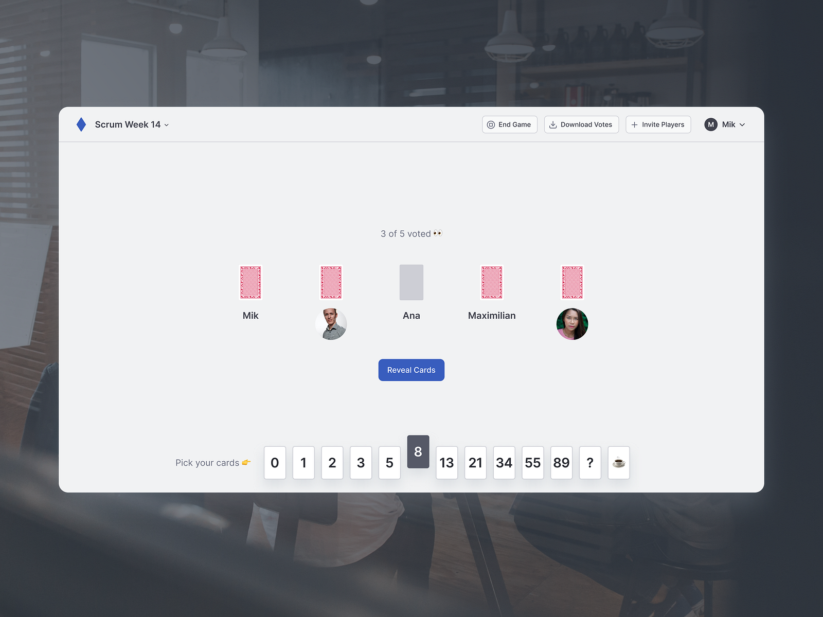 Planning poker application for scrum teams by Mikalai on Dribbble