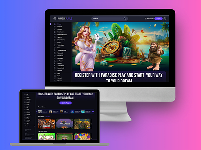 Landing page of Paradise Play (an Online Casino) branding design figma graphic design illustration ui ux web design website