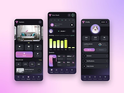 PurrCheck - Cat life planning app! activity graph calendar cat dashboard design doctor life control logo mobile app pets ui ux veterinarian