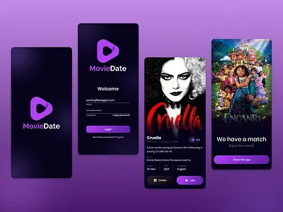 Movie-finding app for couples app app design digital product mobile app movie product design ui ui ux ux