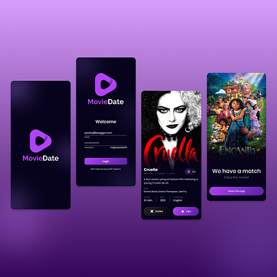 Movie-finding app for couples app app design digital product mobile app movie product design ui ui ux ux