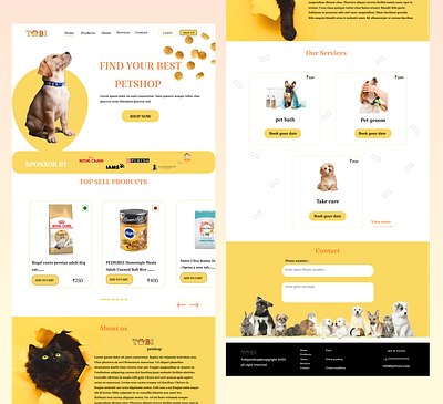petshop website dogs graphic design petcare petshop red ui ux yellow
