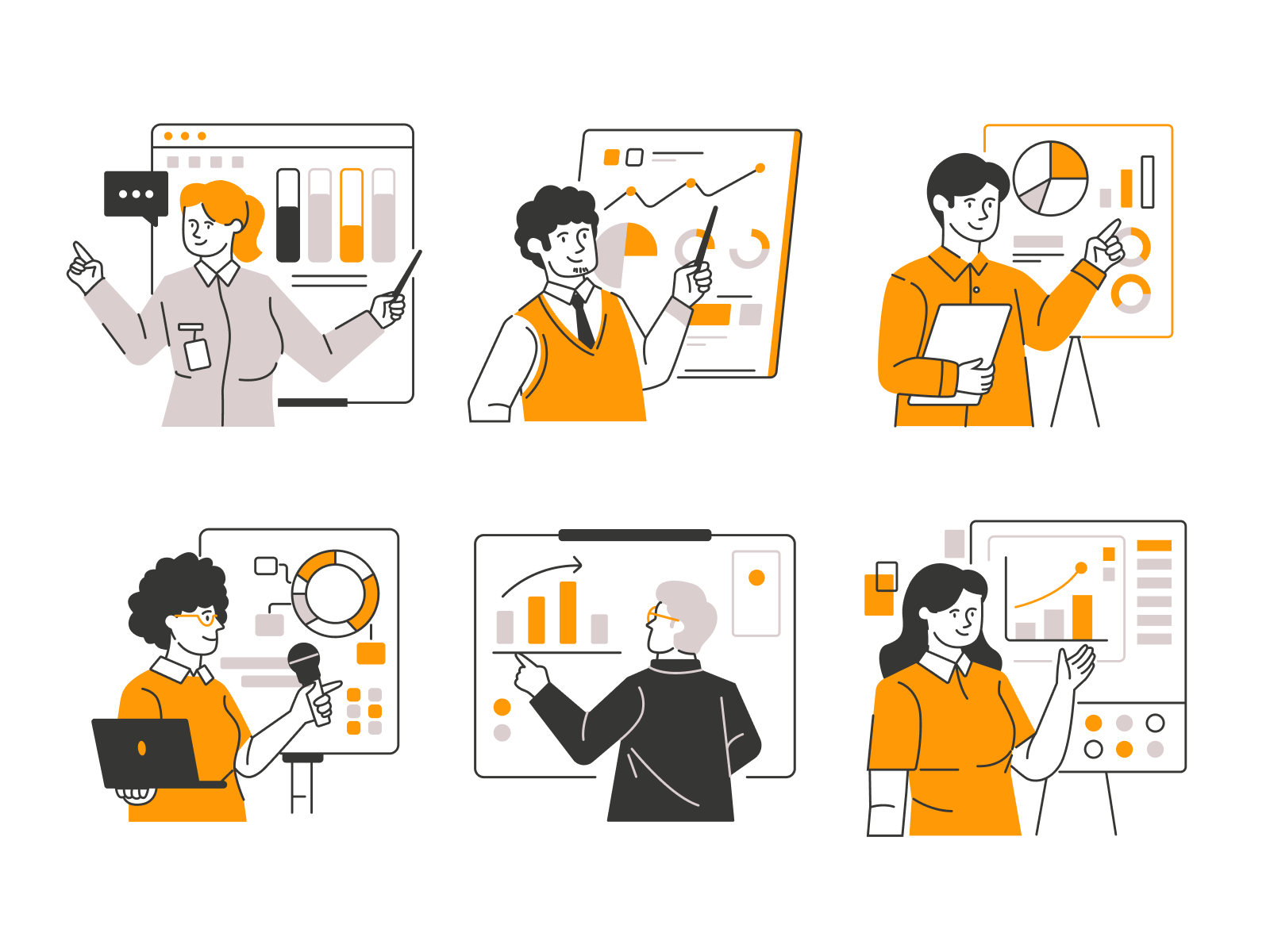 Business Presentation Flat Linear Illustration Set art branding business creative illustration design digital art flat flat design graphic design illustration illustrator landing page line art linear minimal illustration outline presentation ui vector work