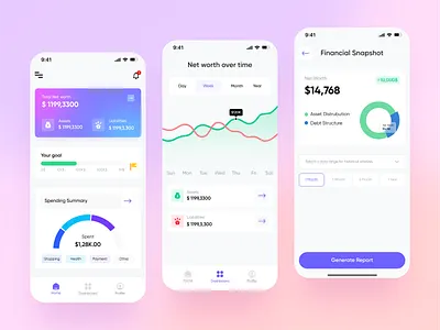 Networth management app design. 3d animation graphic design motion graphics ui