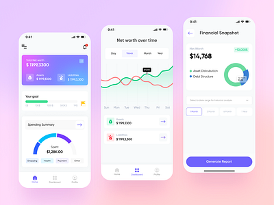 Networth management app design. 3d animation graphic design motion graphics ui