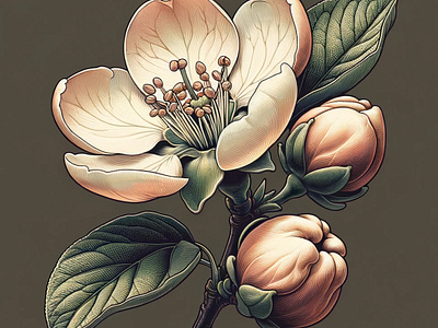 Quince Bloom by Aravind Reddy Tarugu aravind art artistic nature blossom vector botanical illustration designs detailed vector work digital botany elegant flora floral vector flower art illustrations natural world art nature inspired art quince blossom realistic plant reddy spring blossom tarugu vector