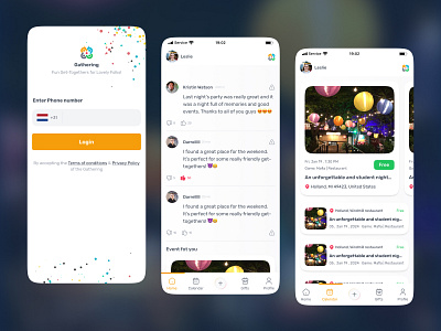 Gathering | Social Media App for immigrants app ui app ui design dating app gathering gathering application design party app party application design social app social media ui ui design uiux user interface design ux design