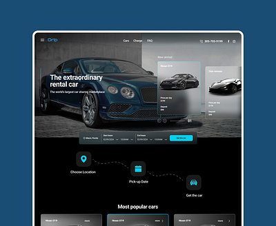 Drip car rent hero section application car rent card design ui ux webdesign website