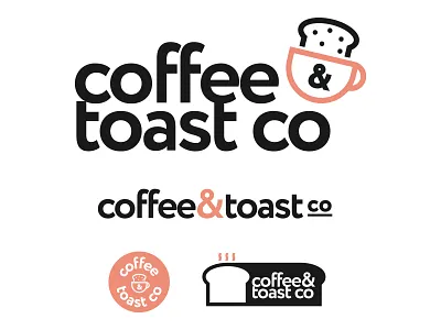 Coffee & Toast Co. Logo Suite avocado toast brand branding bread breakfast brunch coffee coffee mug coffee shop diner fancy toast loaf loaf of bread logo mug pink restaurant salmon toast tumbler
