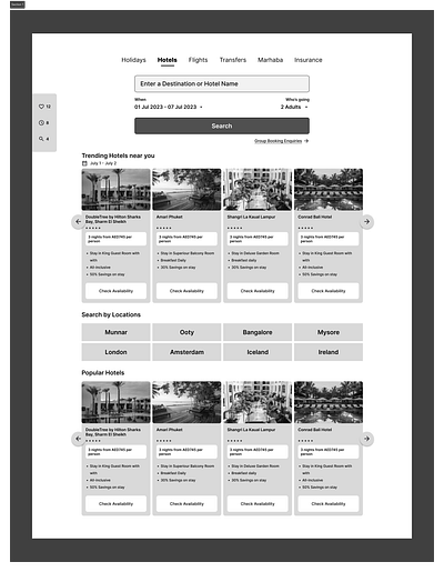 Travel / Hotel / Flight Booking Website Wireframe design figma flight booking hotel booking travel website ui user experience user interface ux website wireframe wireframing