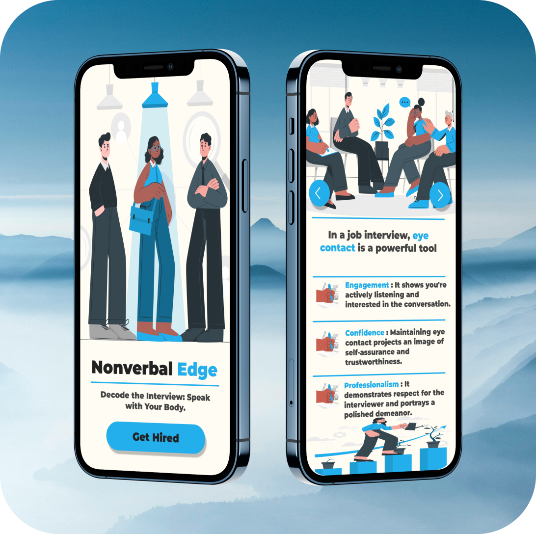 Interview Prep / Body Language Mastery App app design body language illustrations interview prep start up startup ui ui design