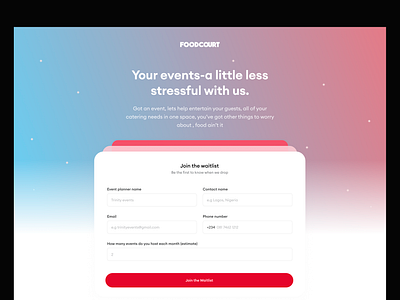 Foodcourt events catering waitlist animation design ui web web design