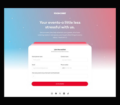 Foodcourt events catering waitlist animation design ui web web design