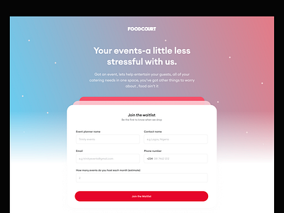 Foodcourt events catering waitlist animation design ui web web design