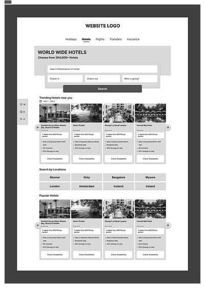 Travel Booking/Hotel Booking/Flight Booking Website Wireframe booking website design figma flight booking hotel booking travel booking travel website ui user experience user interface ux website wireframe wireframing