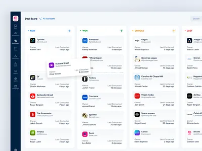 Deal board - AI Assisted ai automation b2b board bot design generation interface leads marketing process sales simple trello ui ux