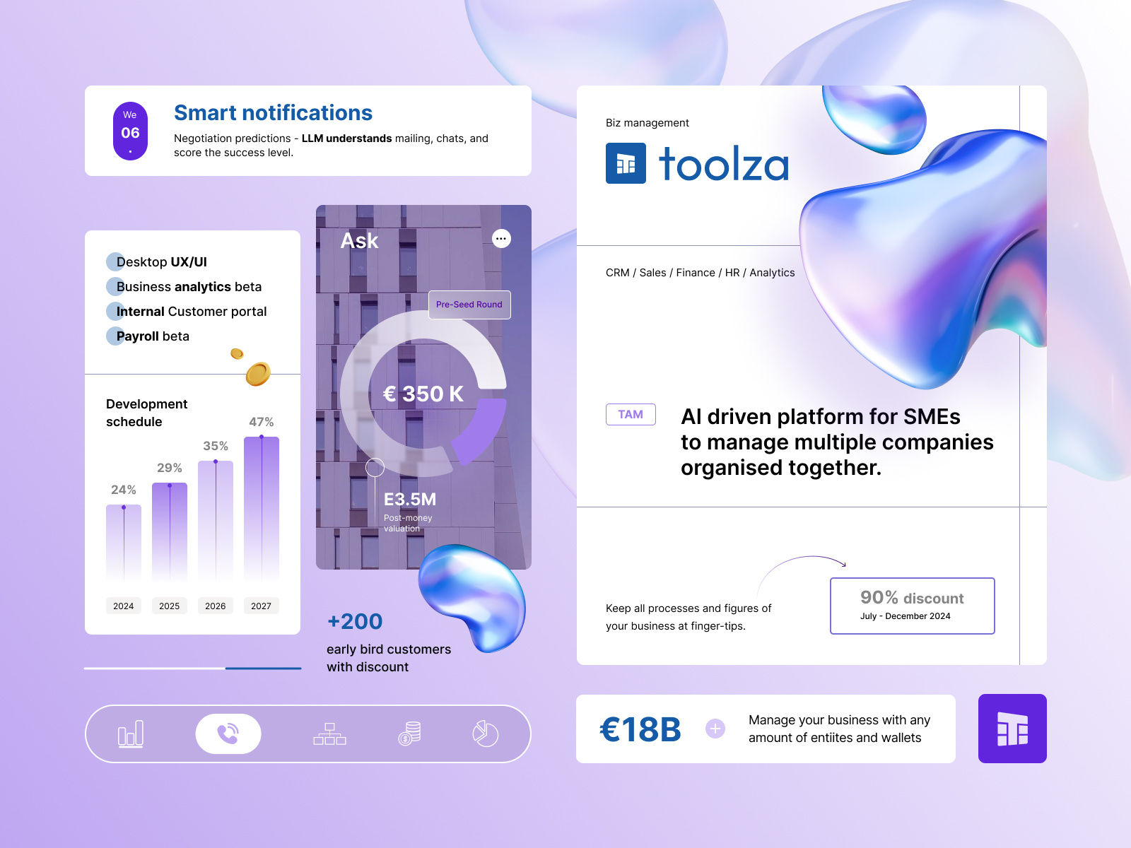The concept of a Pitch Deck for Toolza 3d animation app branding design finance graphic design graphic elements illustration infographic logo pitch deck presentation design ui vector web