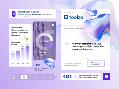 The concept of a Pitch Deck for Toolza 3d animation app branding design finance graphic design graphic elements illustration infographic logo pitch deck presentation design ui vector web