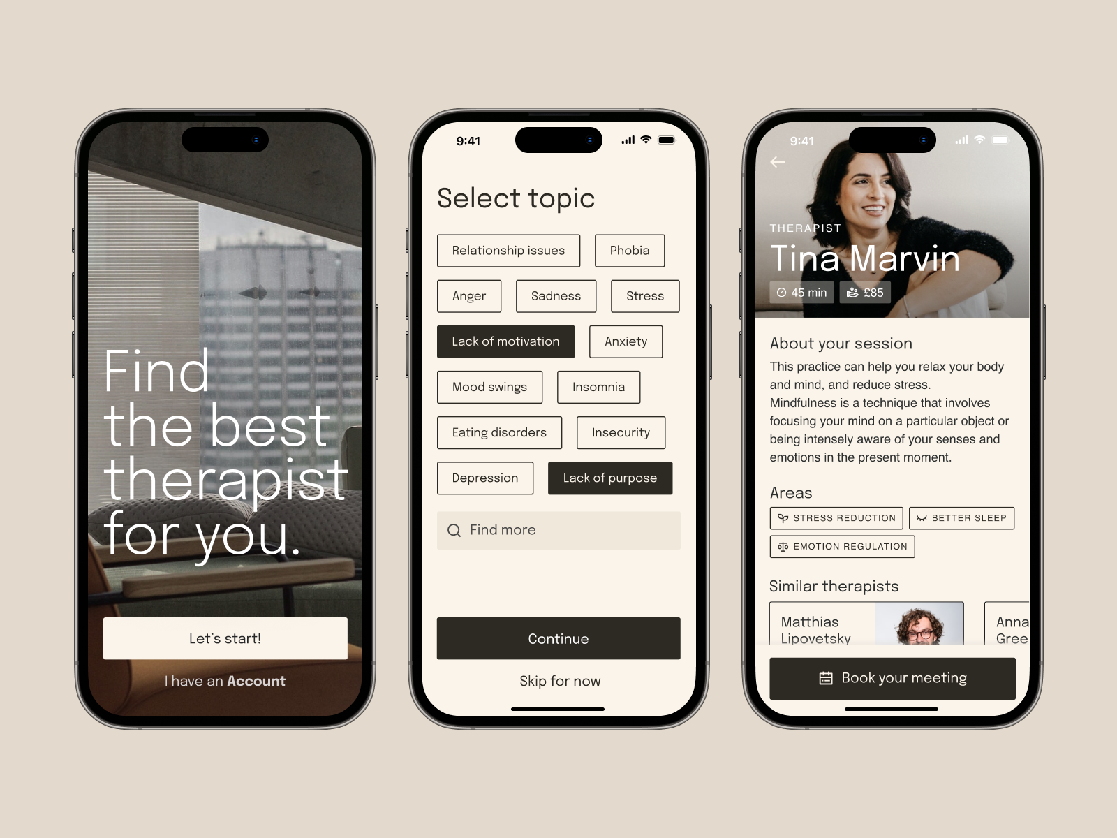 Therapy app app application booking design filters meeting mental health mobile search therapist therapy ui ux
