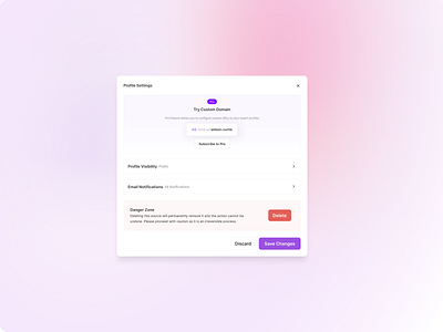 Profile Settings app app design blur confirm darkmode dashboard design gradient lightmode modal modalui popup profile settings ux uxdesign