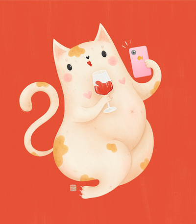 Cat and Wine by Masha BGD art character design illustration