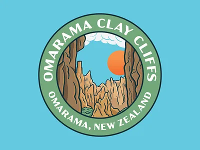 Omarama Clay Cliffs Badge badge badge design clay clay cliffs cliffs illustration kiwi landscape new zealand nz omarama park