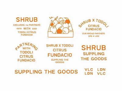 SHRUB Wholesale Grocer brand illustrations custom typography event branding graphic design hand drawn logo hand drawn type illustration lettering orange illustartion t shirt design type lock up typography logo vintage lettering vintage type